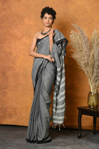 Very Much Indian Handloom Pure Cotton Saree With Sleek Border - Grey | Grocsy