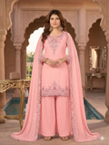 Teeya Creation Womens New Georgette Silk With Heavy Embroiedery With Sequence Work Pink Kurta Set | Grocsy