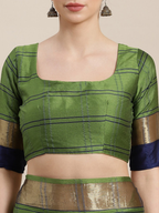 Saree Mall Green & Blue Checked Saree | Grocsy
