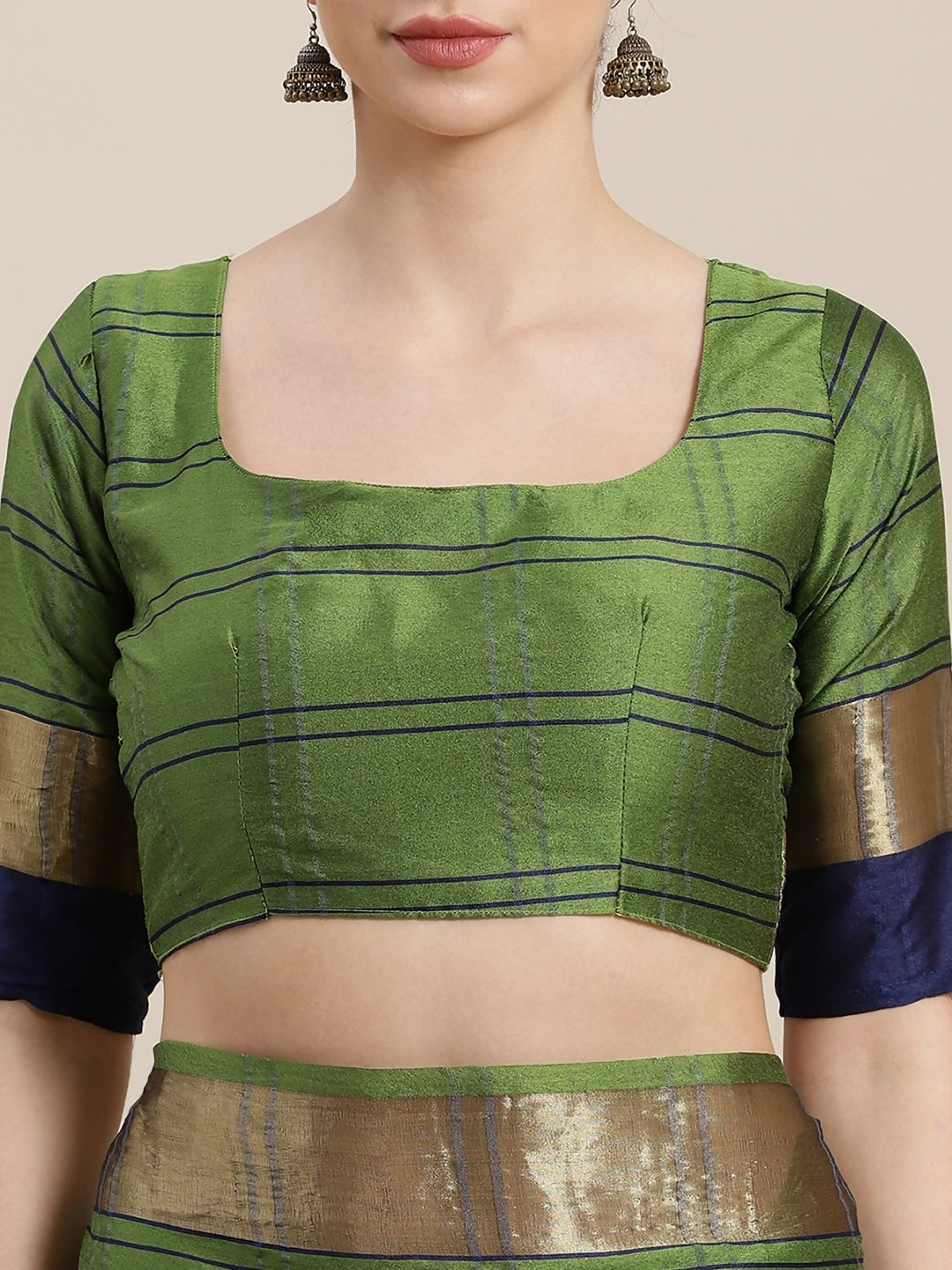 Saree Mall Green & Blue Checked Saree | Grocsy