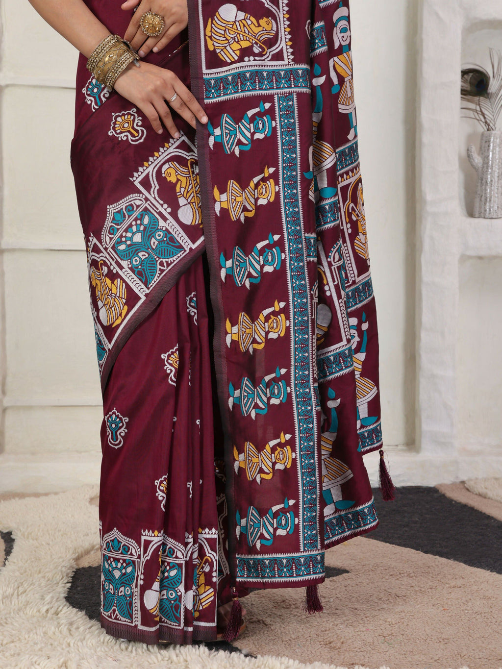 Shree Shyam Fashion Silk Blend Wine Saree | Grocsy