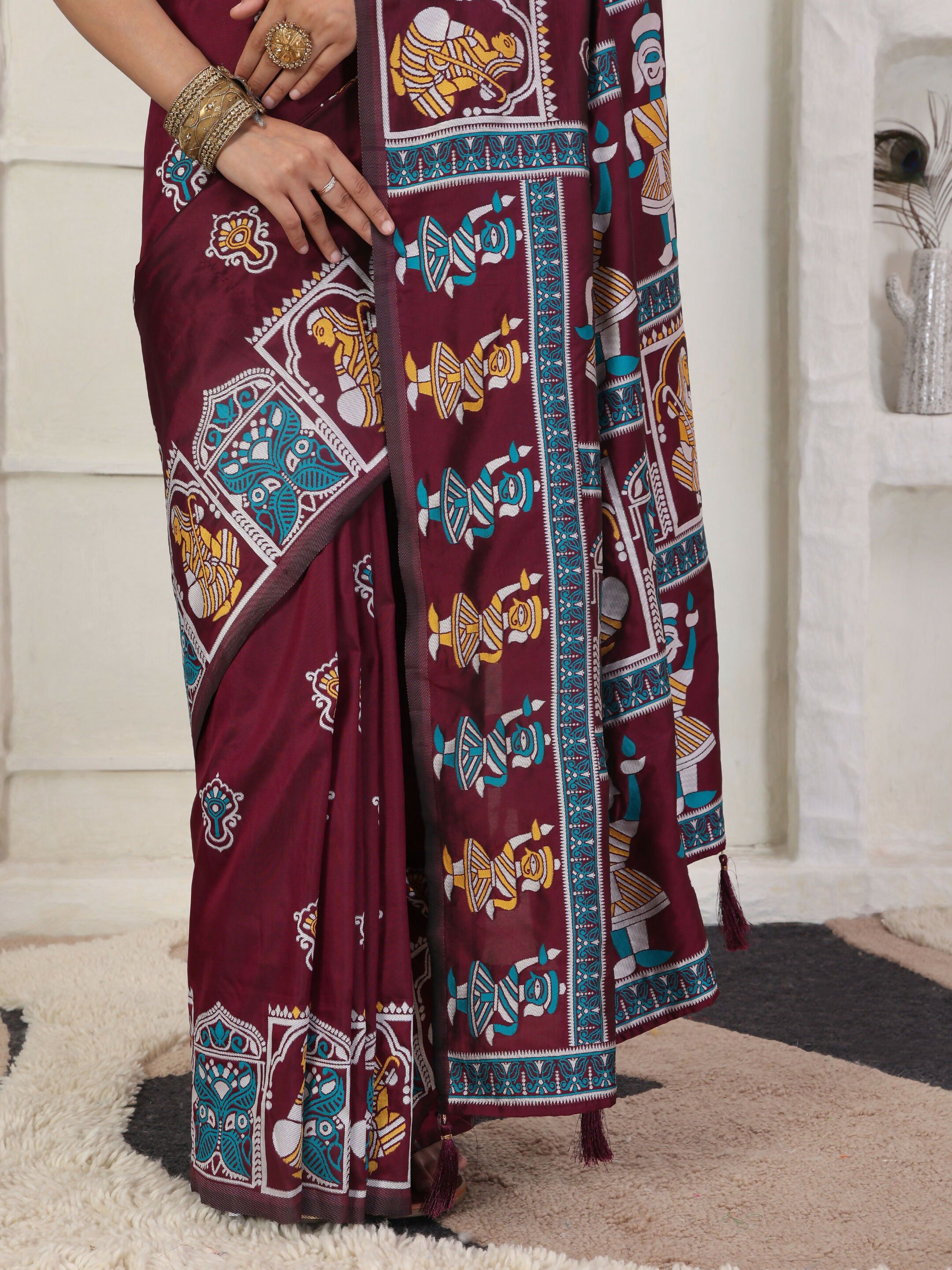 Shree Shyam Fashion Silk Blend Wine Saree | Grocsy