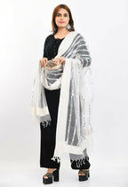 Mominos Fashion Moeza Women's Orgenza Mirror Stripe Thread Work White Dupatta | Grocsy