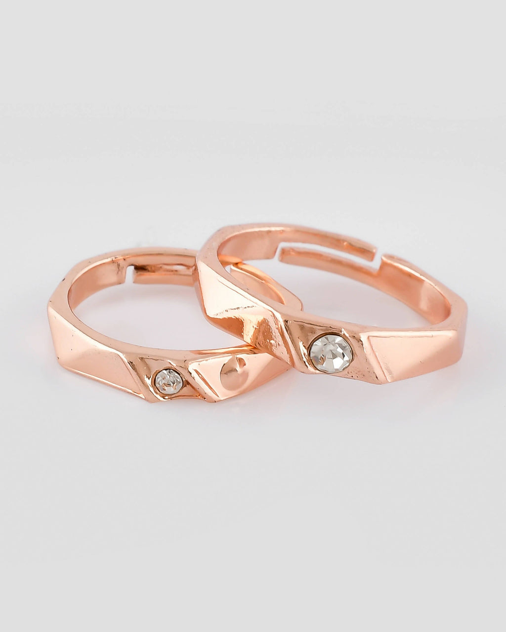 VOJ Stainless Steel Cubic Zirconia Rose Gold-Polished Adjustable Ring Set for Couple | Grocsy