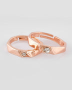 VOJ Stainless Steel Cubic Zirconia Rose Gold-Polished Adjustable Ring Set for Couple | Grocsy