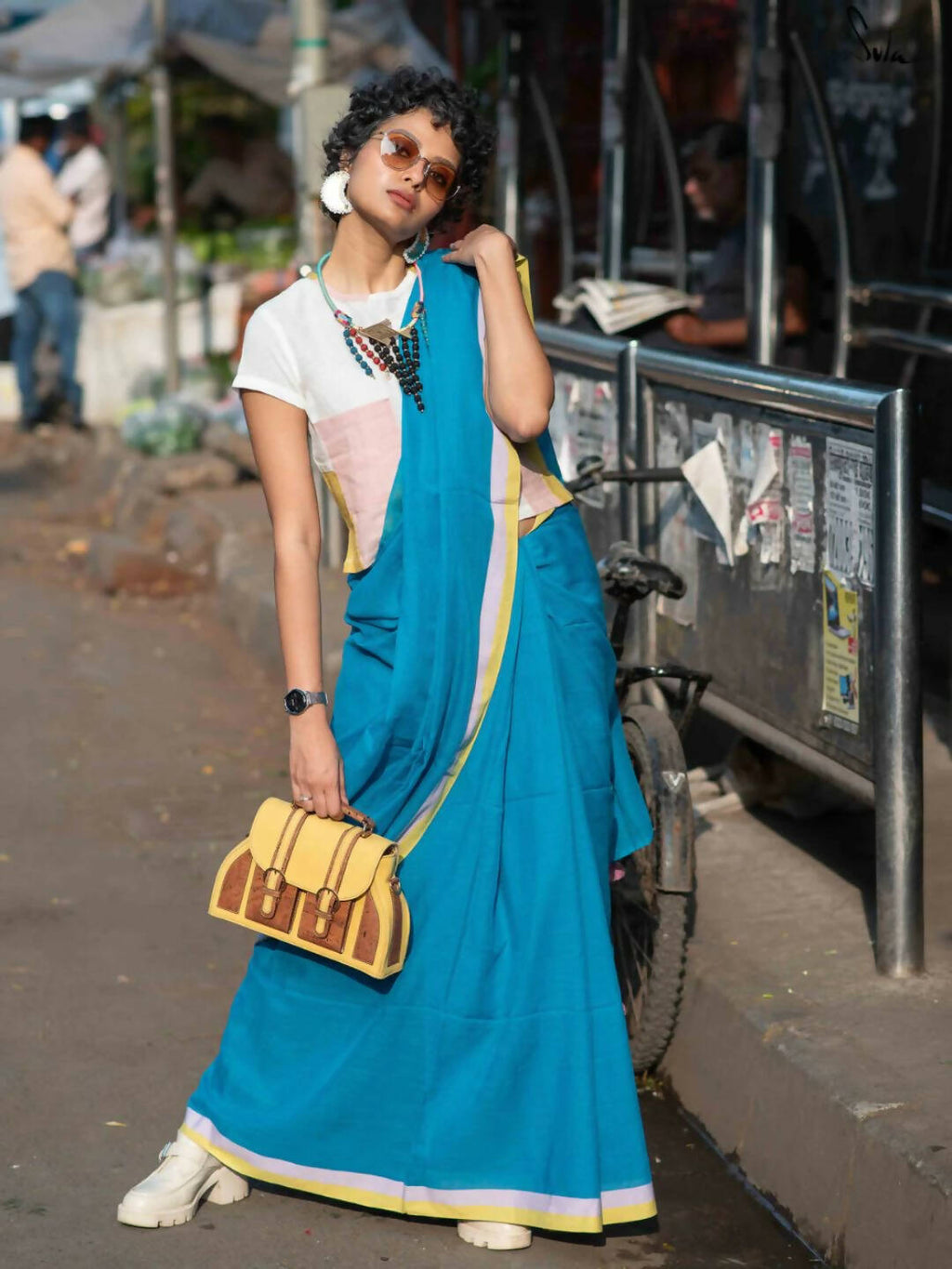 Suta Blue Solid Mul Cotton Saree | Grocsy