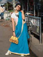 Suta Blue Solid Mul Cotton Saree | Grocsy
