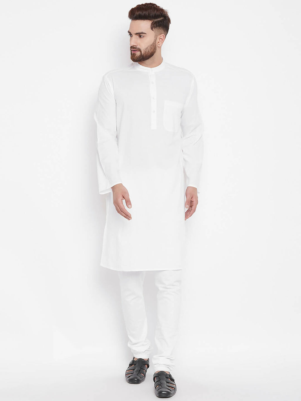 Even Apparels White Color Pure Cotton Band Collar Men's Kurta | Grocsy