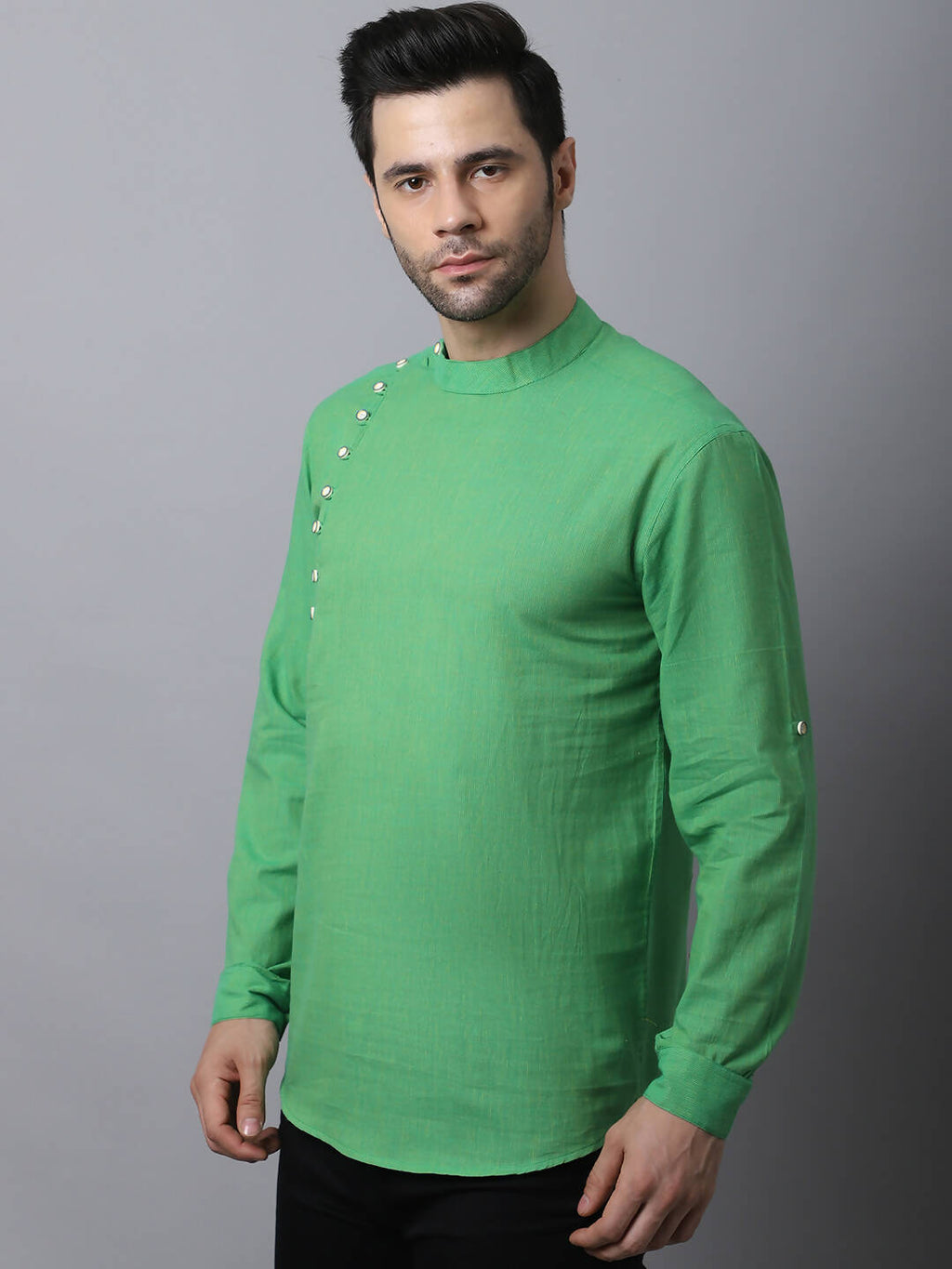 Even Apparels Green Pure Cotton Men's Kurta With Side Placket | Grocsy