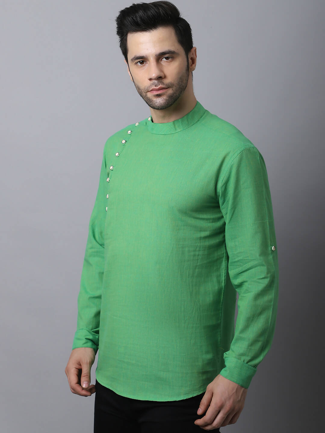 Even Apparels Green Pure Cotton Men's Kurta With Side Placket | Grocsy