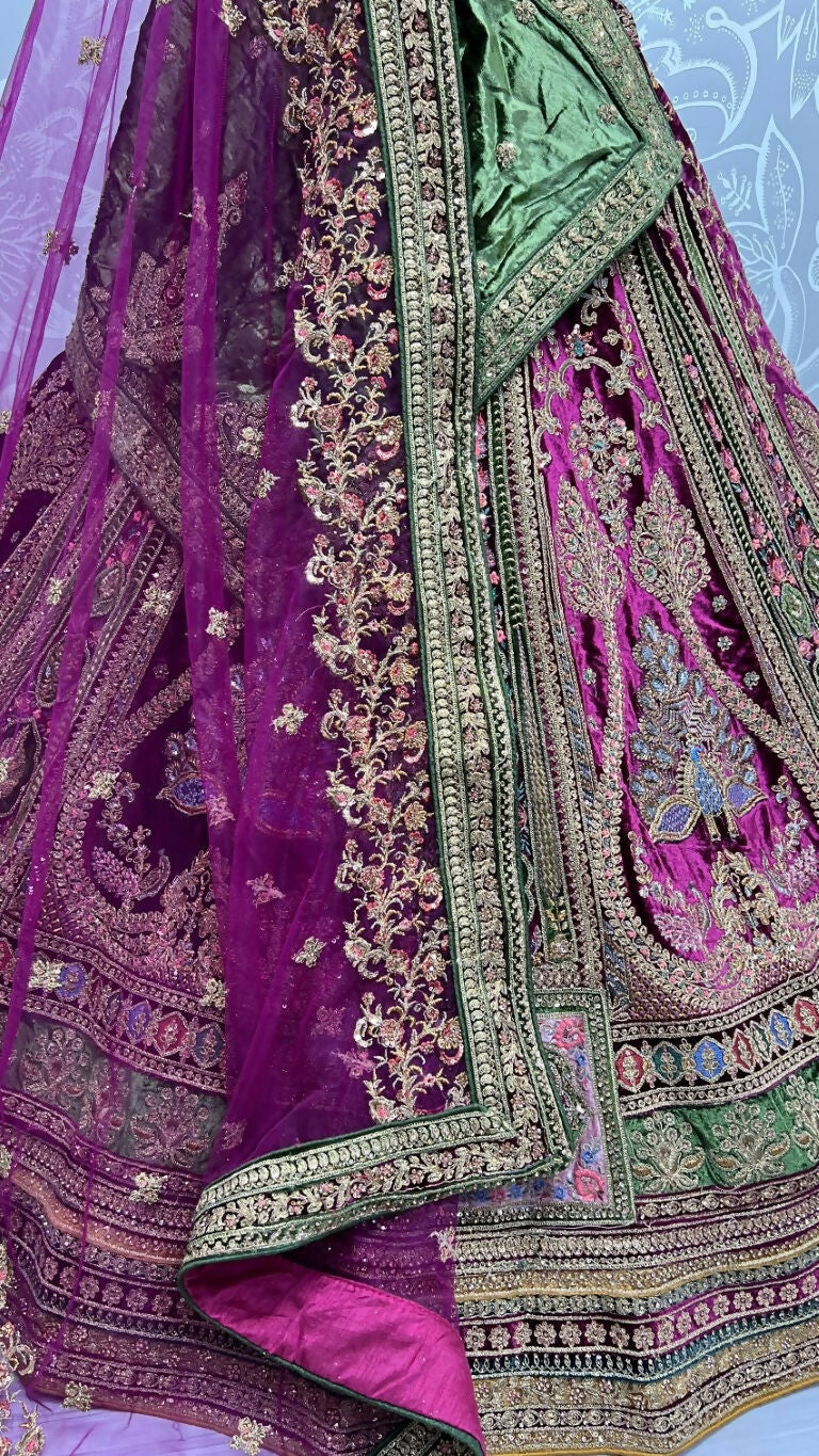 Jyoti Fashion Women's Purple Velvet Fancy Patch, Multi Thread Embroidered, Zircon Diamond, Sequins Work Wedding Lehenga Choli | Grocsy