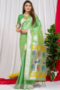 Jyoti Fashion Women's Sea Green Paithani Silk Zari Woven Saree with Blouse | Grocsy