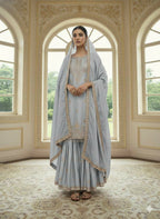 Teeya Creation Grey Color Chinnon Silk Embroidery Work Wedding Wear Salwar Suit | Grocsy