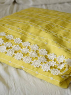 Diva Globe Customised Yellow Linen Saree With Flowers | Grocsy