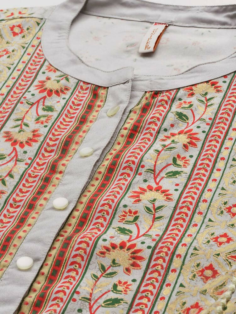 Juniper Women`s Grey Rayon Fusion Wear Printed A-line Dress | Grocsy
