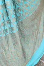 Joban Fashion Teal Green Crepe Chiffon Pure Handloom Banarasi Silk Saree | Grocsy