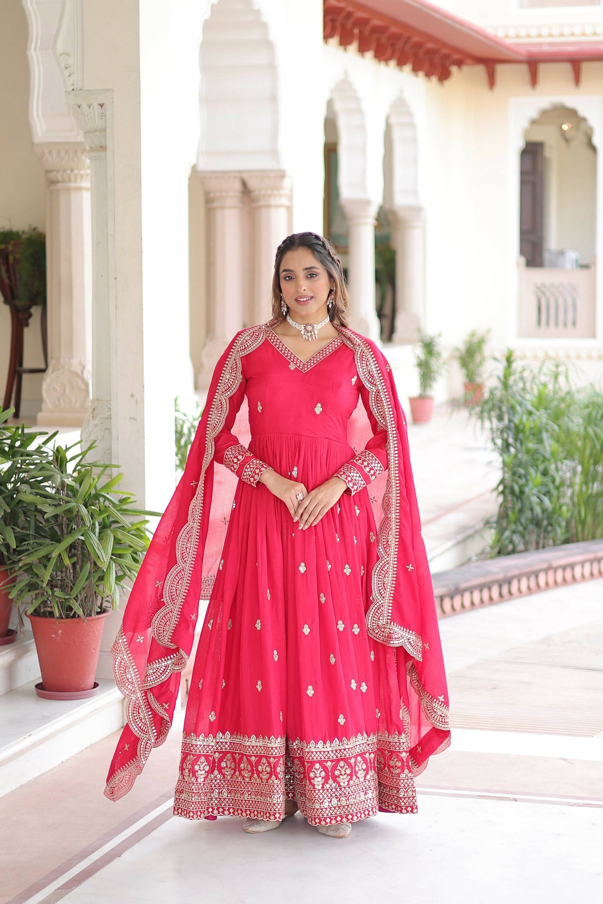 Joban Fashion Pink Readymade Kurta Set With Sequence embroidery Work | Grocsy