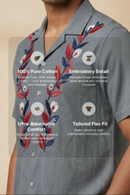 Sunduo — Grey Dual Floral Embroidered Cotton Shirt by Hilo Design | Grocsy