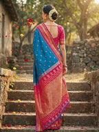 Shree Shyam Fashion Blue Soft Silk Saree | Grocsy