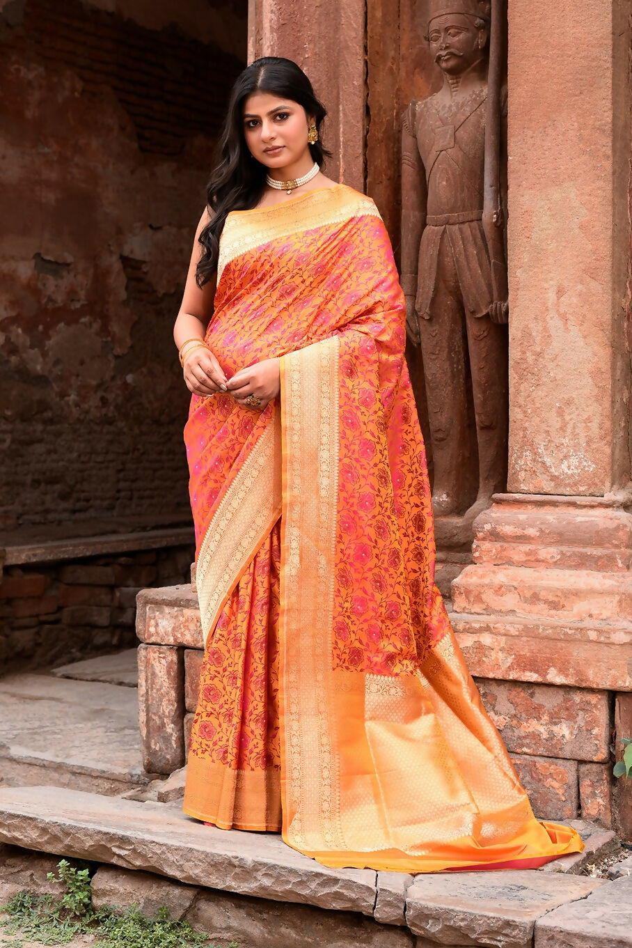 Joban Fashion Tangent Banarasi Katan Pure Handloom Banarasi Silk Saree | Grocsy