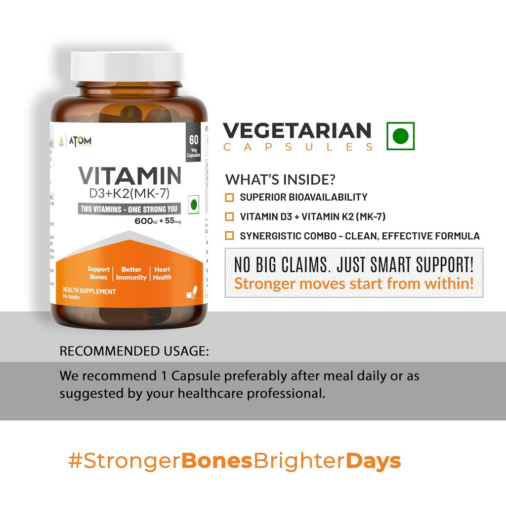 As-It-Is Atom Vitamin D3 & K2 (Mk-7) Veg Capsules | Grocsy