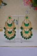 Meenakari Work Gold-Polished 2 Layered Beaded Green Chandbali Earrings with Kundan and Pearl Work By House of Ree - House of Ree
