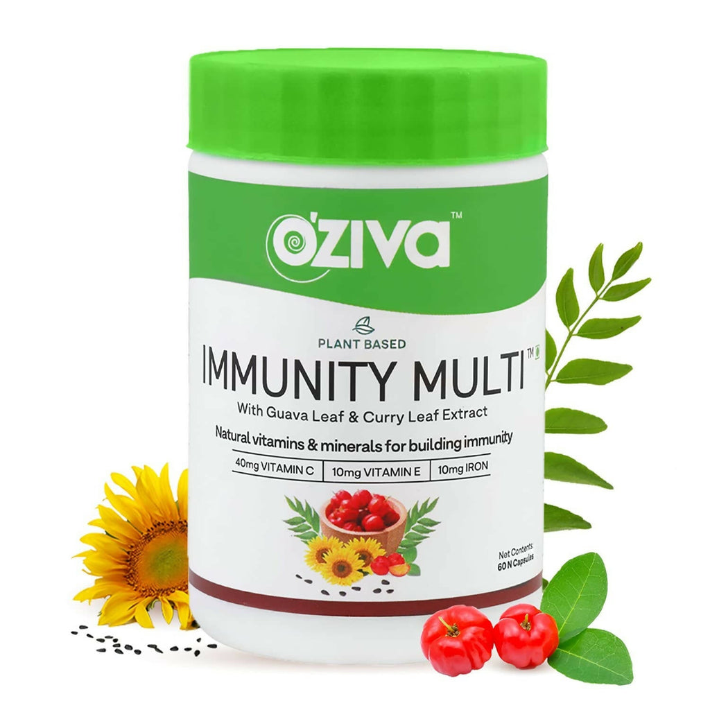 OZiva Plant Based Immunity Multivitamin with Guava Leaf & Curry Leaf Extract Capsules | Grocsy