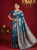 Shree Shyam Fashion Teal Blue Silk Blend Saree | Grocsy