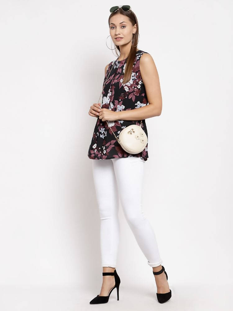 Myshka Women's Multi Crep Printed Sleeveless Round Neck Casual Top | Grocsy