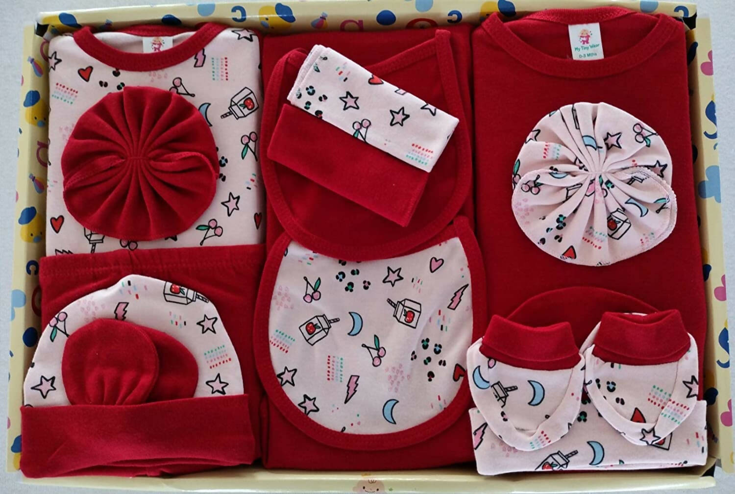 My Tiny Wear Full Sleeves New Born Baby Gift Set - Red | Grocsy