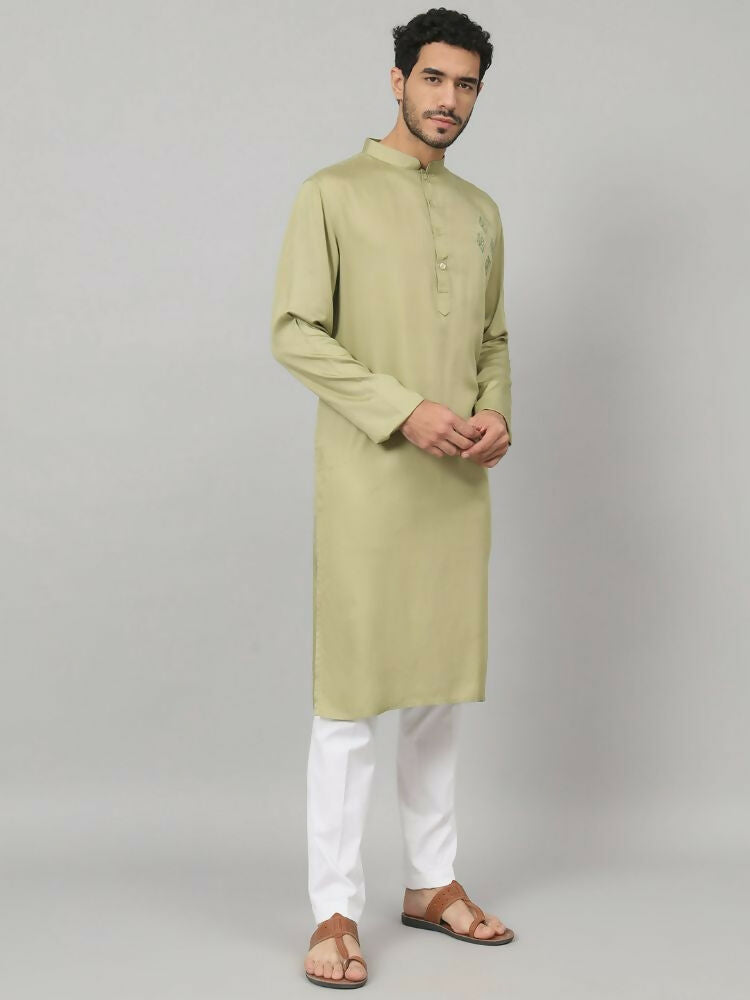 Motif Embroidered Cotton Kurta by Hilo Design | Grocsy