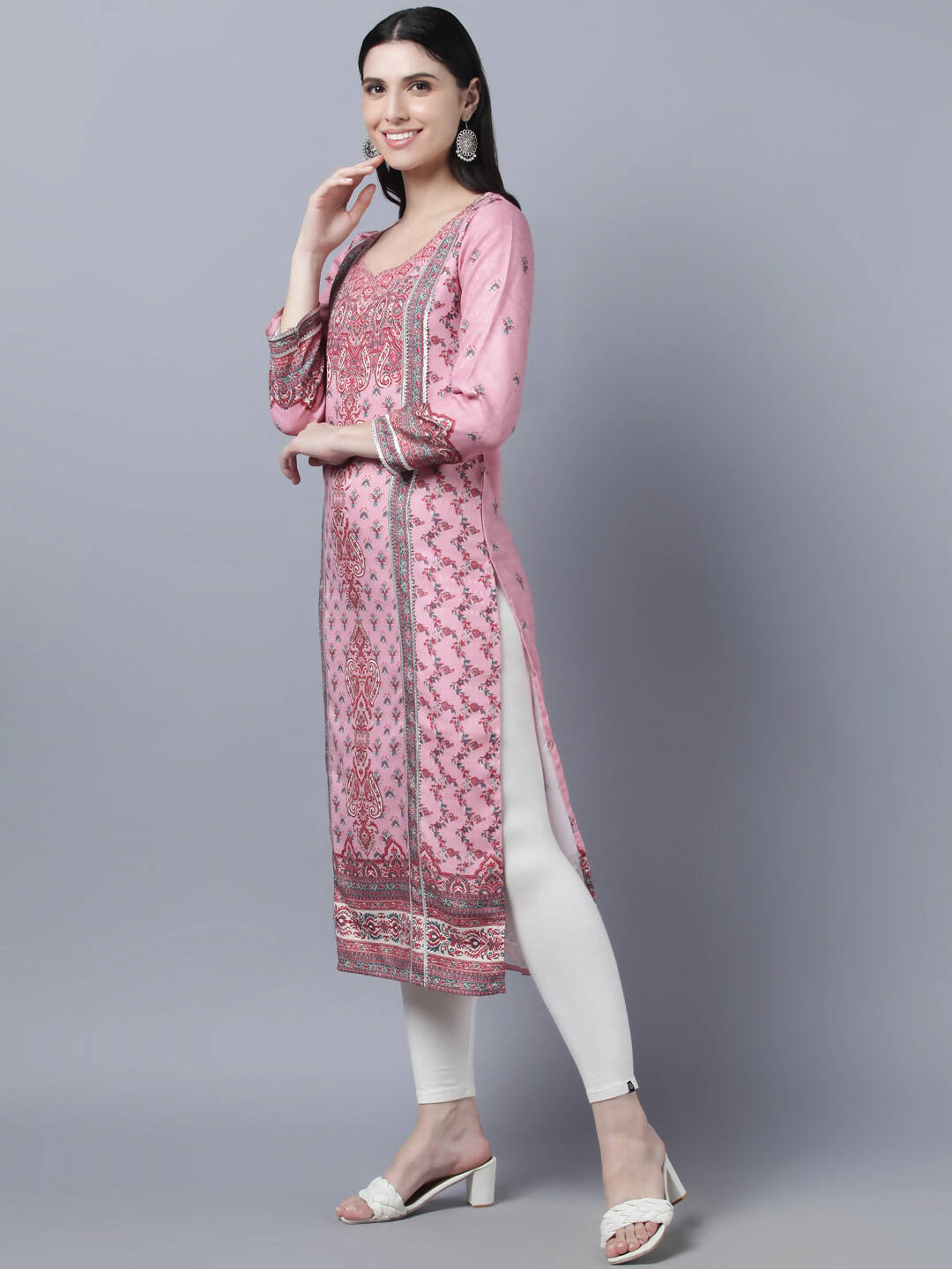 Myshka Women Pink Red Ethnic Motifs Printed Kurta | Grocsy