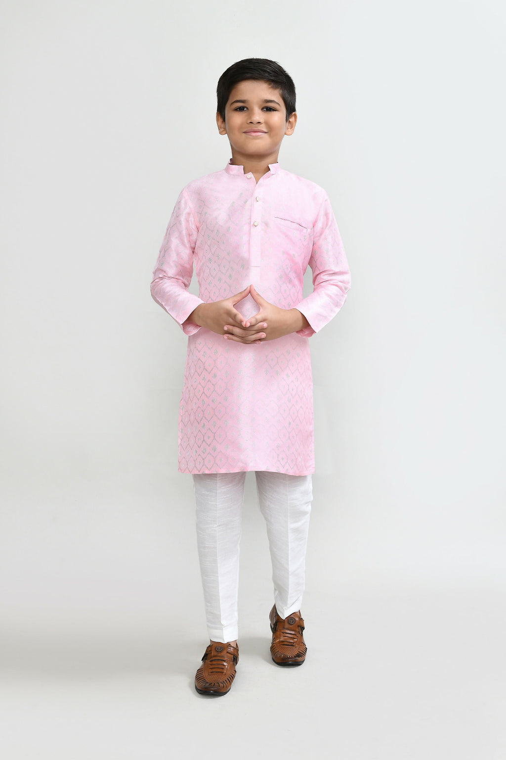 Joban Fashion Cotton Silk Pink Kurta With Straight Fit Pant | Grocsy