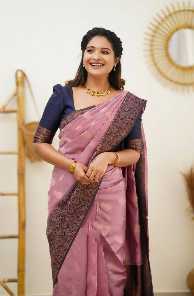 DEIANA'S Beautiful Designer Golden zari Soft Lichi Silk Saree - Pink | Grocsy