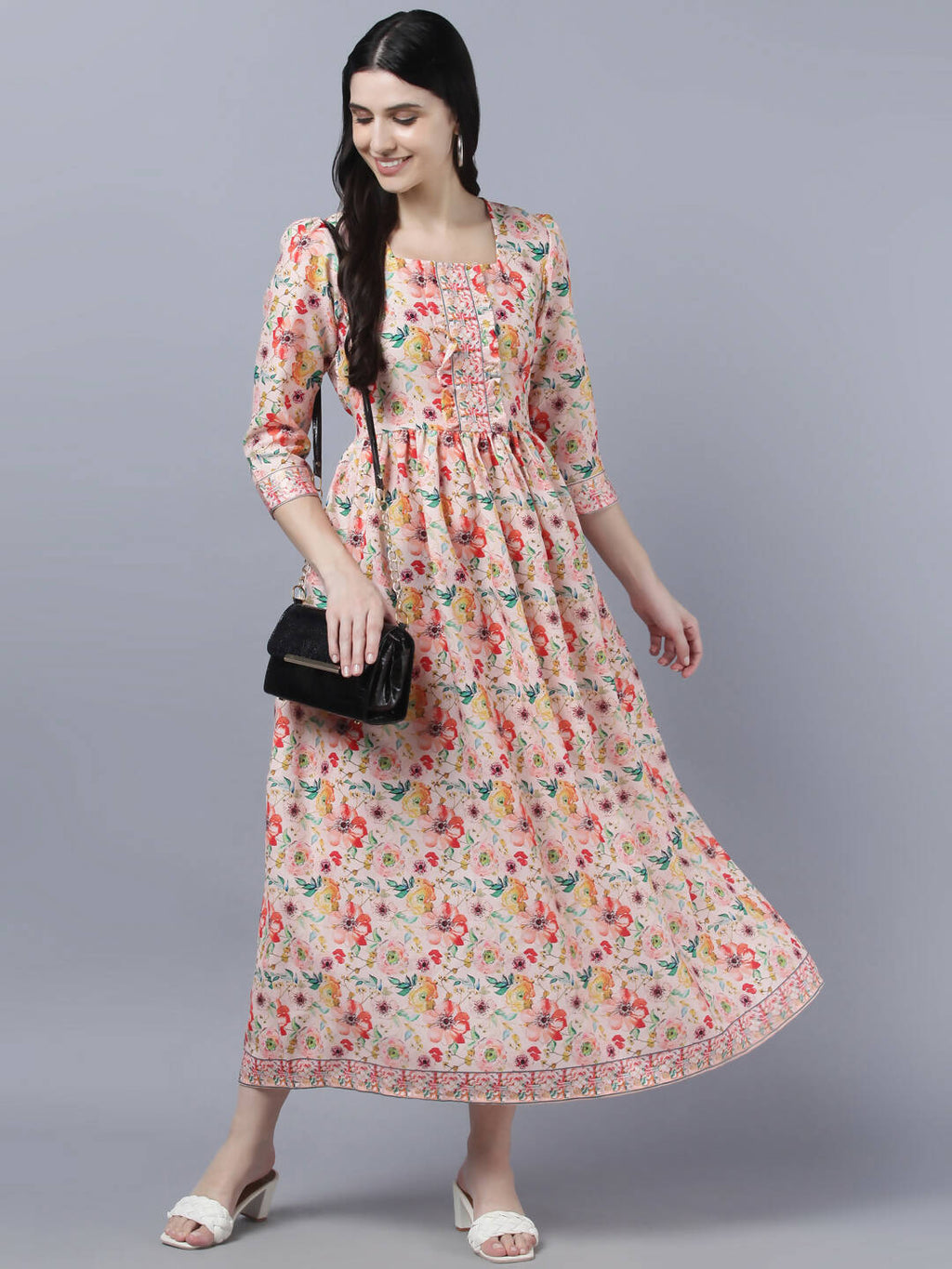 Myshka Women Multicoloured Printed Fit and Flare Ethnic Dress | Grocsy
