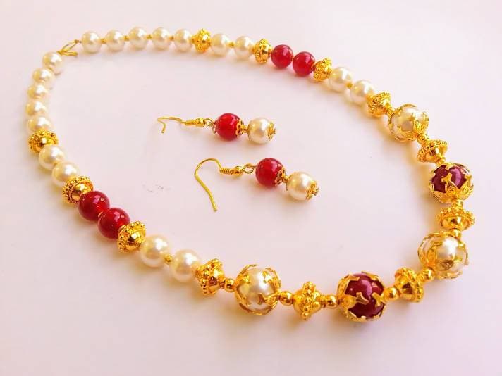 Multicolor Handmade Gold Beaded Necklace Set | Grocsy