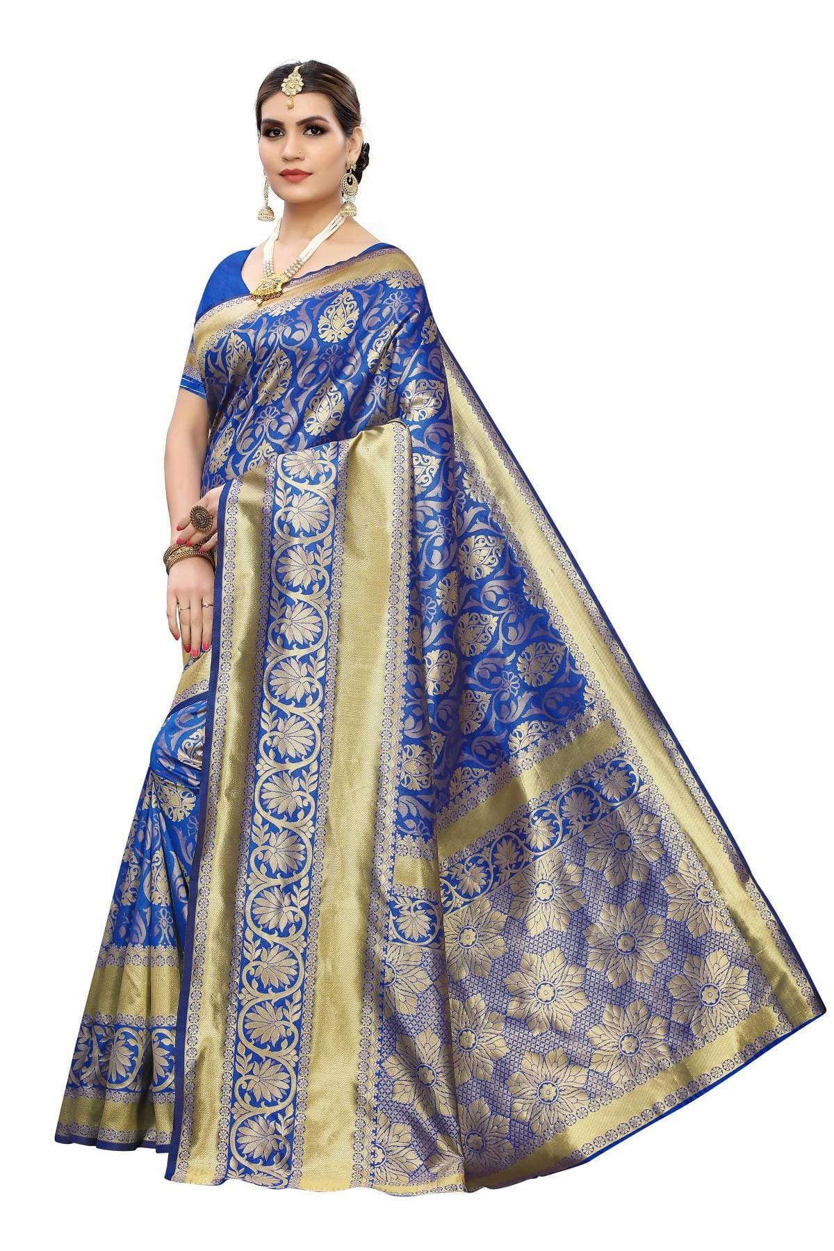 Vamika Banarasi Jaquard Blue Weaving Saree | Grocsy