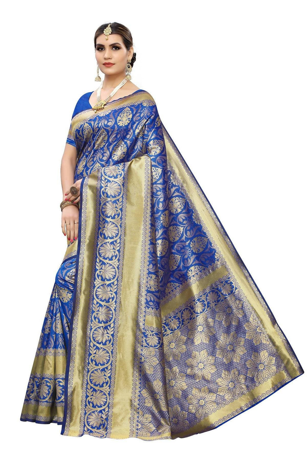 Vamika Banarasi Jaquard Blue Weaving Saree | Grocsy