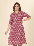 Aramya Pink Soft Cotton Floral A-line Kurta for Women | Grocsy