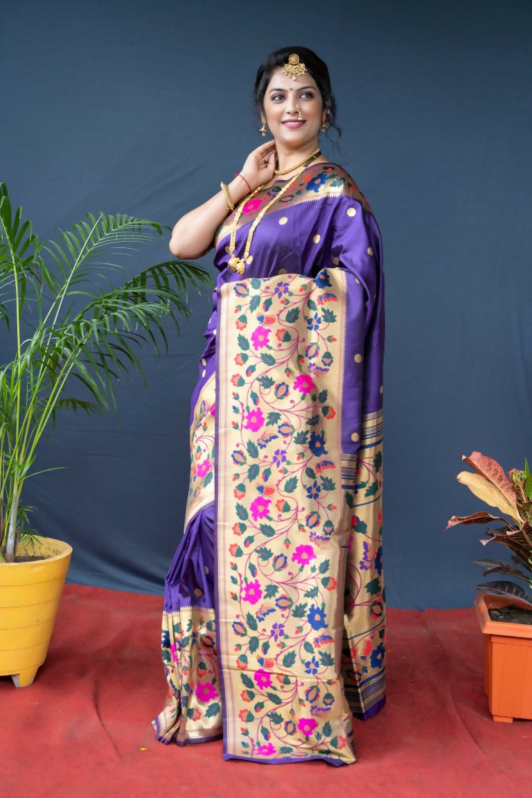 Jyoti Fashion Women's Purple Paithani Silk Zari Woven Saree with Blouse | Grocsy