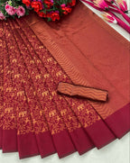 DEIANA'S Beautiful Designer Golden zari Soft Lichi Silk Saree - Brown | Grocsy
