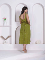 Miravan Womens Abstract Printed Green ALine Maxi Dress | Grocsy