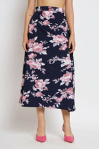 Blue Crepe Floral Printed Top with Matching Skirt - Shivani | Grocsy