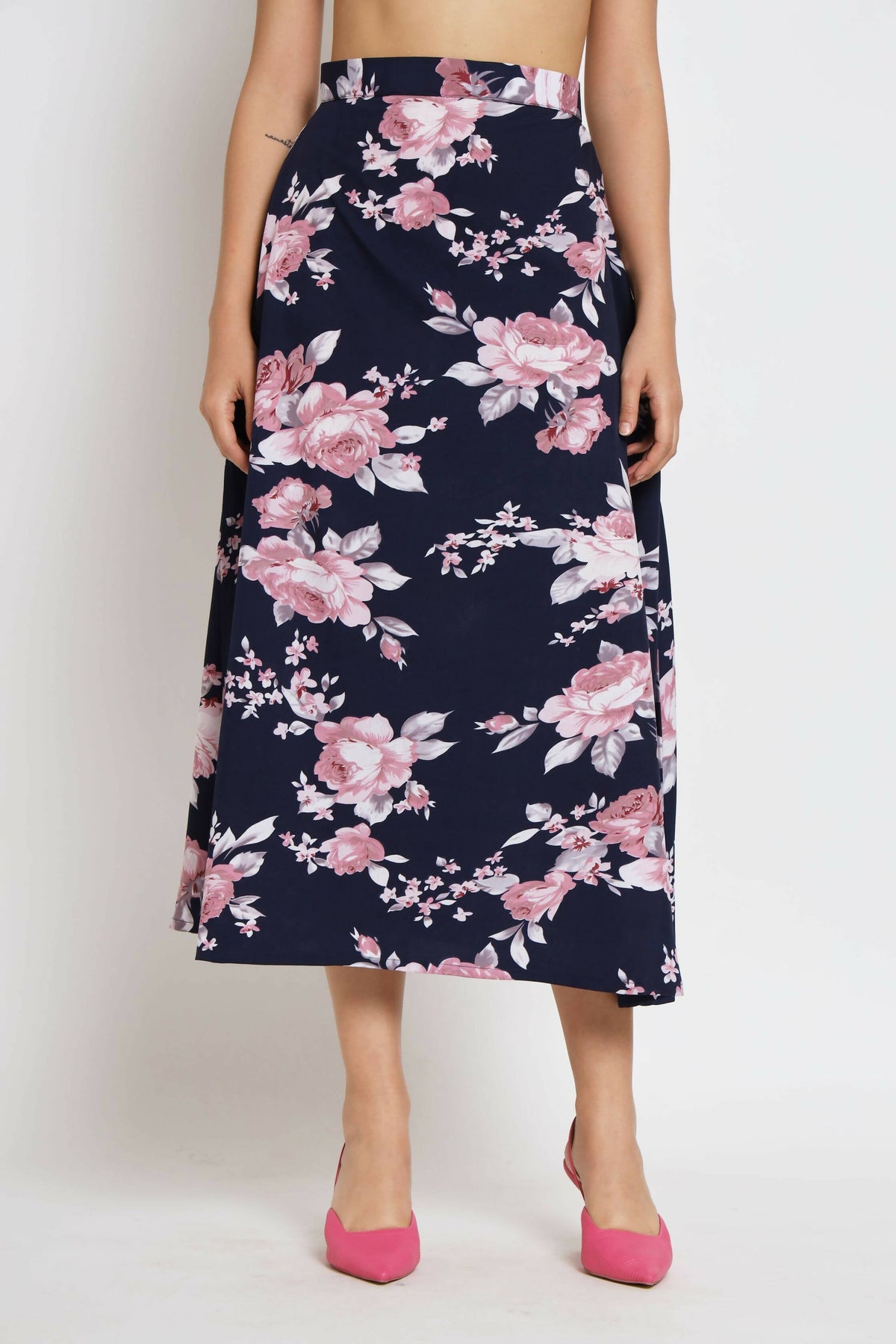 Blue Crepe Floral Printed Top with Matching Skirt - Shivani | Grocsy