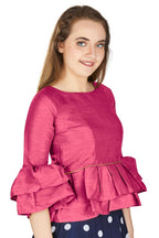 Aastha Fashion Women's Pink Art Silk Bell Sleeves attire with Poly Cotton Lining Blouse | Grocsy