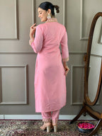Partywear Designer Viscose Silk Blend Pink Stitched Suit With Dupatta - Tanisha | Grocsy