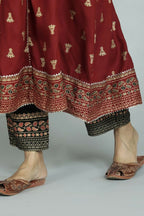 Alvano Women's Stylish Anarkali Kurti with Pant and Dupatta for Women and Girls (Maroon) | Grocsy