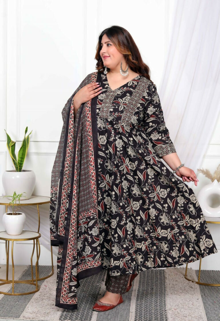 Miravan Women's Plus Size Embroidered Multi Anarkali Kurta with Palazzo and Dupatta Set | Grocsy