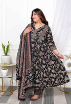 Miravan Women's Plus Size Embroidered Multi Anarkali Kurta with Palazzo and Dupatta Set | Grocsy