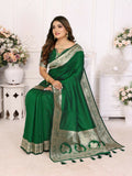 Anaita Dark Green Banarasi Silk With Beautiful Gala Weaving Saree With Blouse | Grocsy